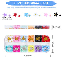 MAYCREATE 3D Flower Nail Art Kit Nail Decals Nail Charms with Golden Beads for Women Girls, 12 Color DIY Resin Flower Decals for Nails Salon Accessories With Grid Case