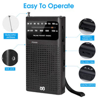 HASTHIP Portable HiFi AM/FM Radio Pocket Radio Player Operated Portable Radio with Speaker, 3.5mm Headphone Jack, 2AA Battery Powered Radio Operated with Long Range Reception for Indoor Outdoor Emergency Use