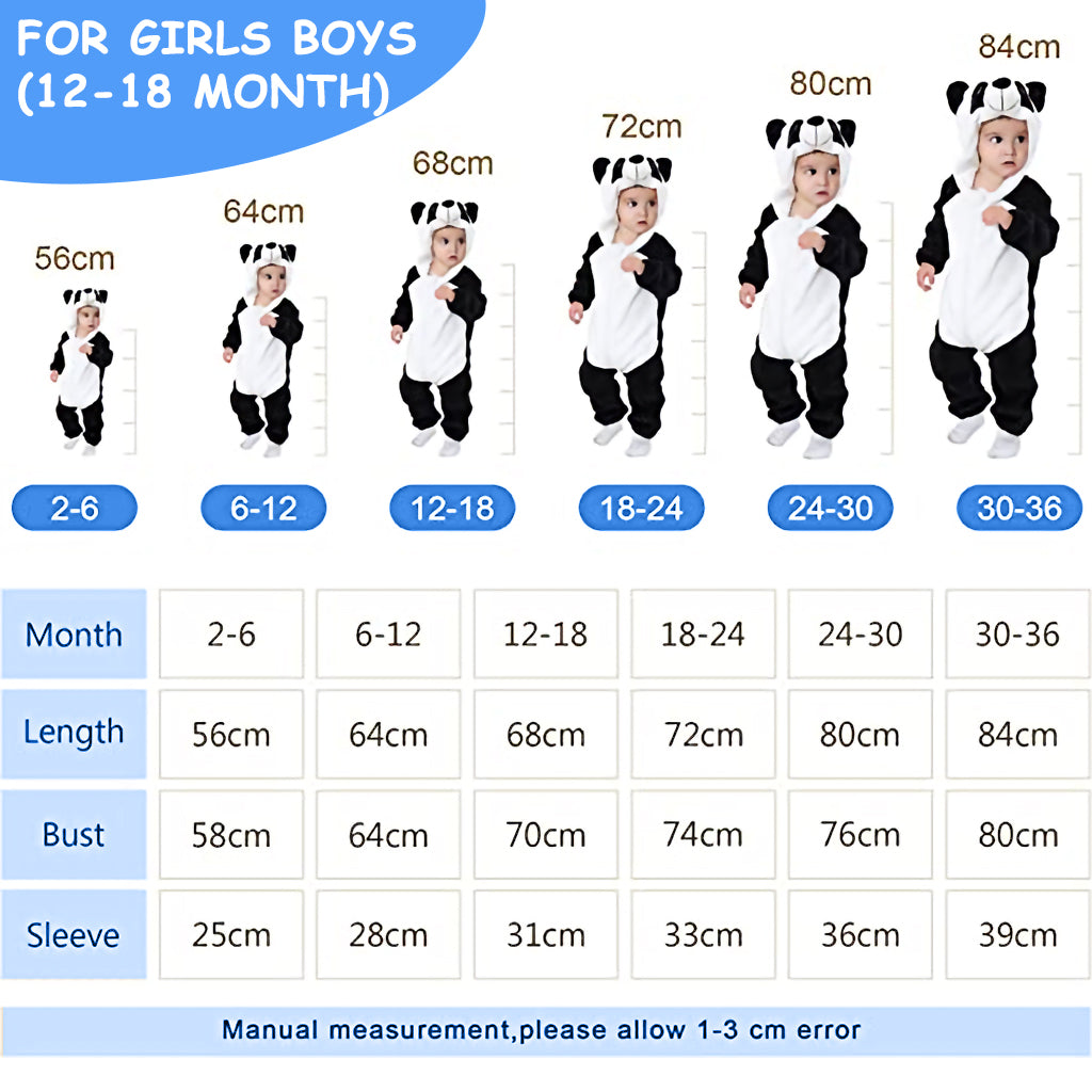 SNOWIE SOFT Baby Jumpsuit for Boys Girls Flannel Cartoon Panda Pajamas for Kids Warm Soft Flannel Pajamas for Kids Party Cartoon Jumpsuit for Girls Boys (12-18 Month)