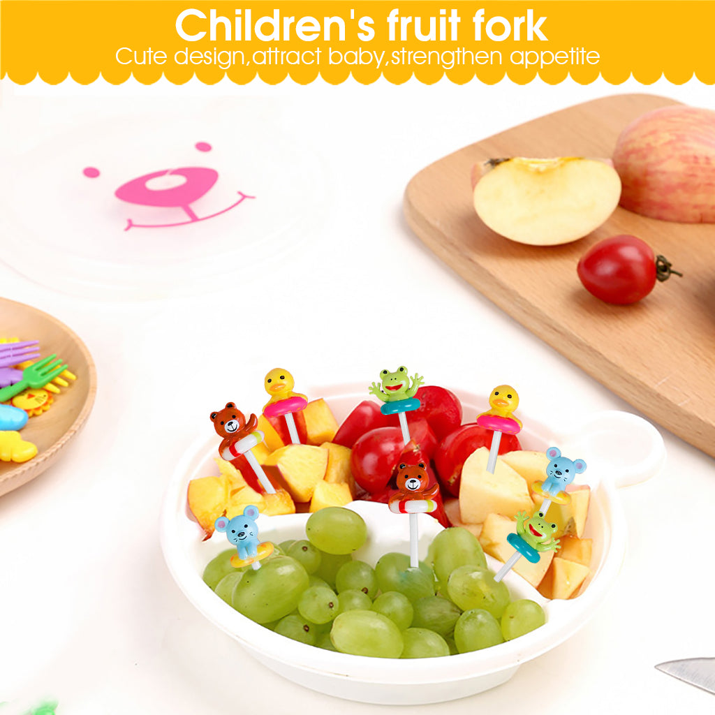 HASTHIP 8 Pcs Food Fruit Forks for Kids, Swimming Ring Cute Animals Little Forks, Cartoon Fruit Food Toothpicks for Dessert Party Decor, Food Fruit Forks for Toddler, Reusable, Food Grade Plastic