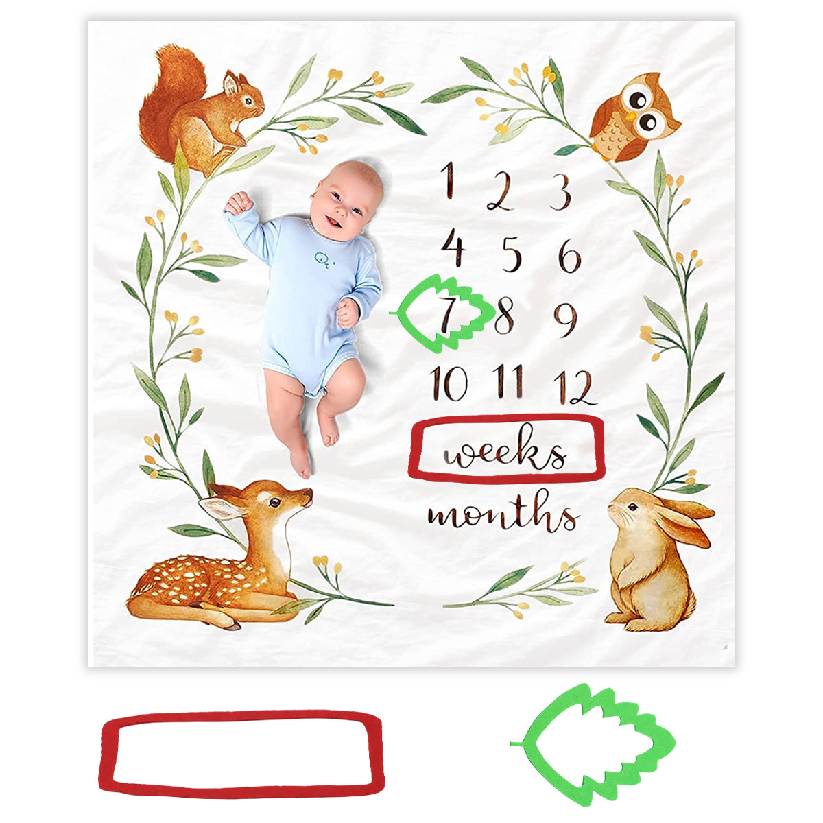 SNOWIE SOFT 100*130cm Monthly Milestone Blanket for Baby with Mark Frames, Soft Flannel Blanket for Boys & Girls, Baby Monthly Photoshoot Props, Baby Photoshoot Accessories