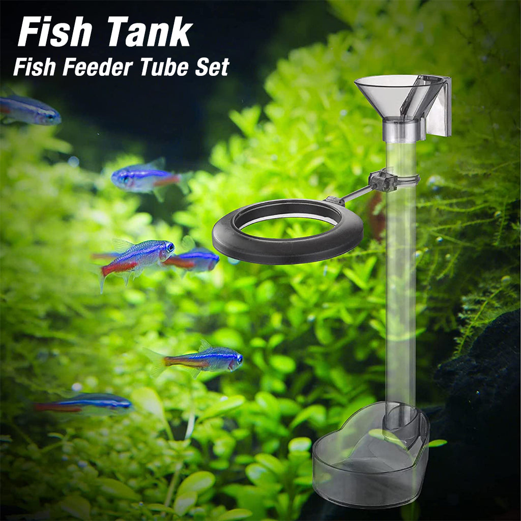 Qpets 14.7''/37.5cm Adjustable Height Fish Tank Fish Feeder Tube Set with Funnel & Fish Feeding Ring, Fish Tank Fish Feeder Aquarium Feed Tube