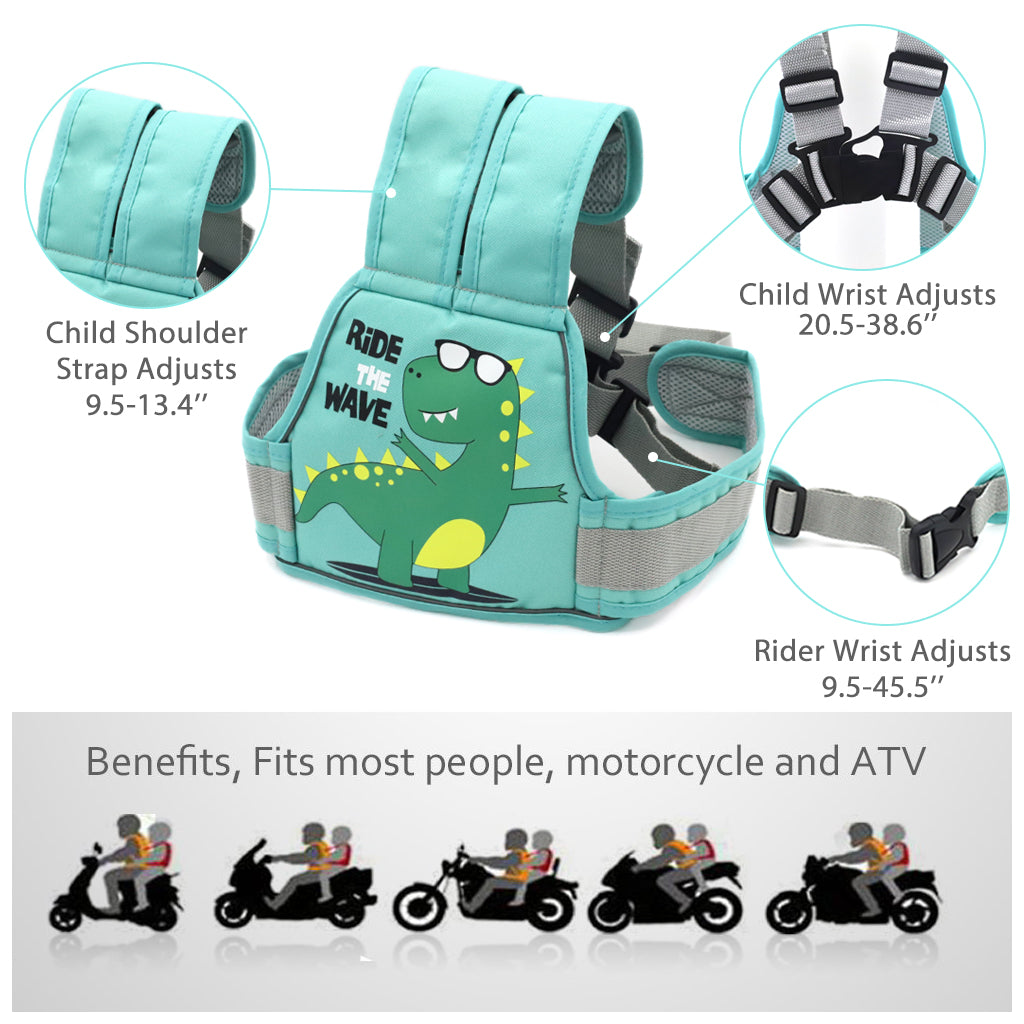 SNOWIE SOFT Kids Safety Belt for Two Wheeler with Reflective Strips, Portable Seat Belt Children Motorcycle Harness for Motorcycle Bike, Adjustable Safety Harness for Boys Girls (2-12years)