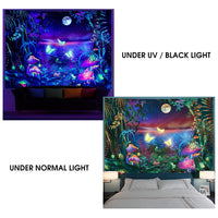 HASTHIP  Blacklight Fantasy Forest Tapestry, UV Reactive Tapestry Glow in The Dark, Butterfly Aesthetic Tapestries Galaxy Moon Space Tapestry Wall Hanging for Bedroom Living Room (51.2 in x 59.1 in)