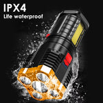 Proberos  LED Torch Light Ultra Brightness with 5 Lamp Beads & COB Auxiliary Side Light, 1200mAh Rechargeable Waterproof Emergency Far Distance FlashLight for Travel Cars Outdoor Camping Hiking