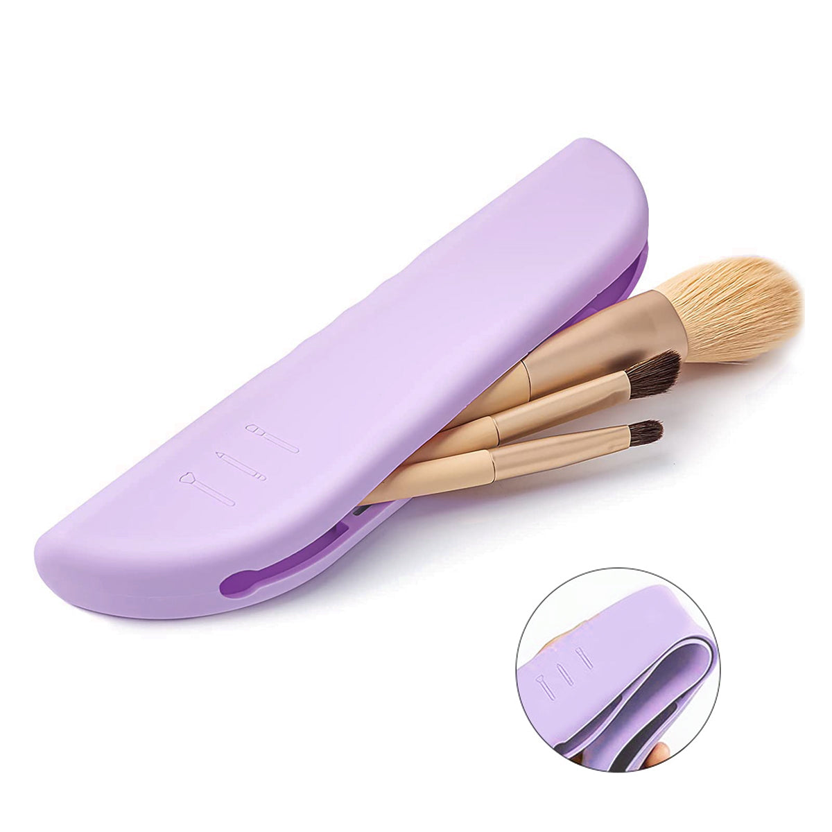 MAYCREATE Makeup Brush Holder Travel Silicone Cosmetic Face Brushes Holder, Portable Soft and Sleek Makeup Brush Organizer Pouch Tools (Purple)