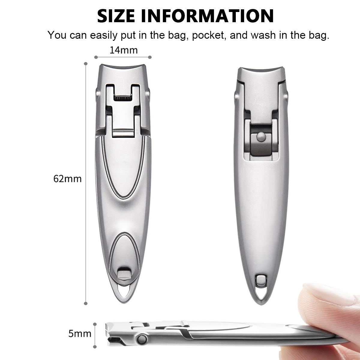 MAYCREATE Nail Cutter For Men, Nail Clippers Wide Jaw Opening Stainless Steel Foldable Nail Trimmer Anti Splash Toenail Clippers Travel Portable Pedicure Manicure Kit