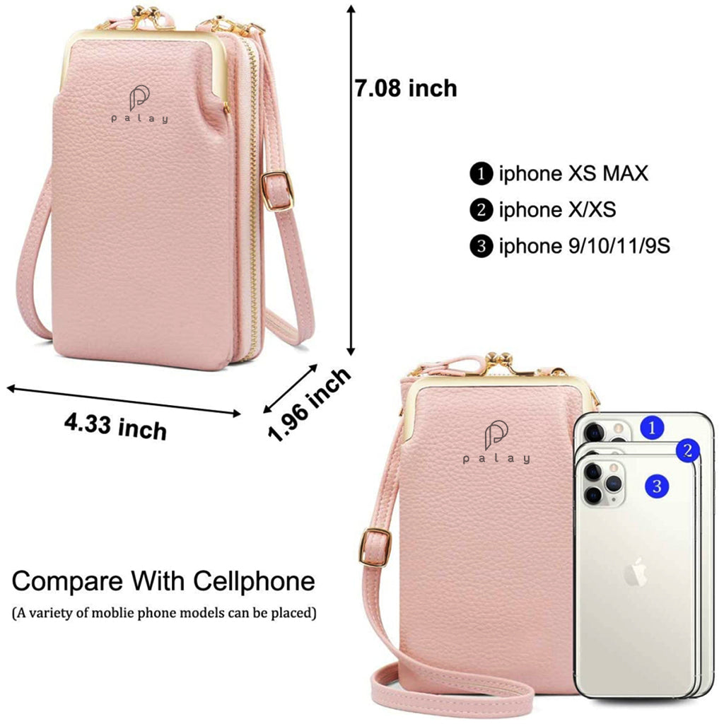 PALAY Women Crossbody Phone Bag Ladies Wallet Small Soft PU Leather Cell Phone Purse Mini Shoulder Bag with Strap Card Slots (Pink)