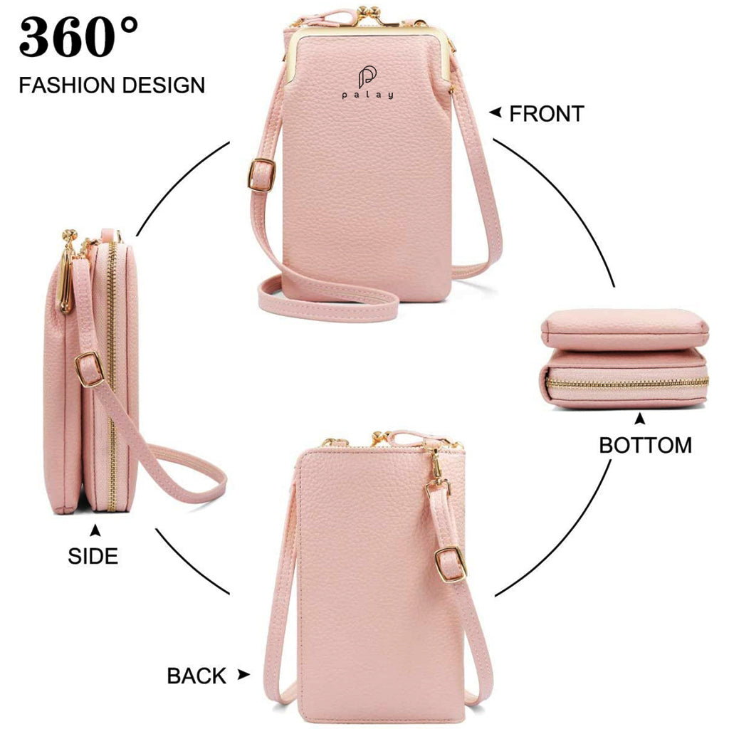 PALAY Women Crossbody Phone Bag Ladies Wallet Small Soft PU Leather Cell Phone Purse Mini Shoulder Bag with Strap Card Slots (Pink)