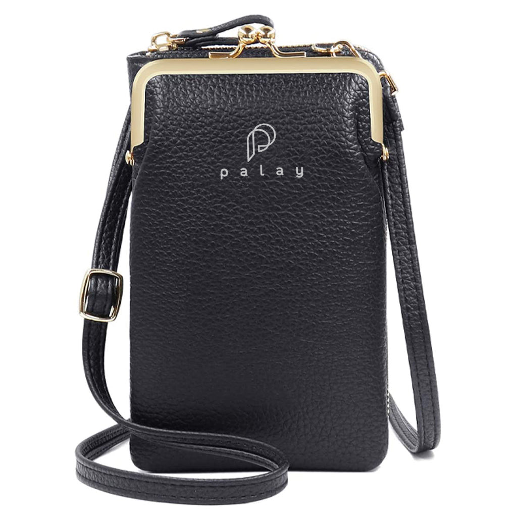 PALAY  Women Crossbody Phone Bag Ladies Wallet Small Soft PU Leather Cell Phone Purse Mini Shoulder Bag with Strap Card Slots (Black)