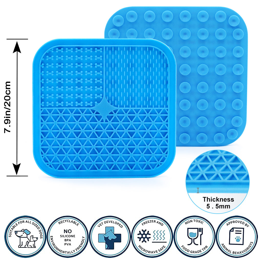 Qpets 20CM Lick Mat for Dogs Cat, Food-Grade Silicone, Dog Food Mat with Suction Cup, Slow Feeding Mat, 7.9in, Perfect Use During Training, Bathing, Grooming(Square)