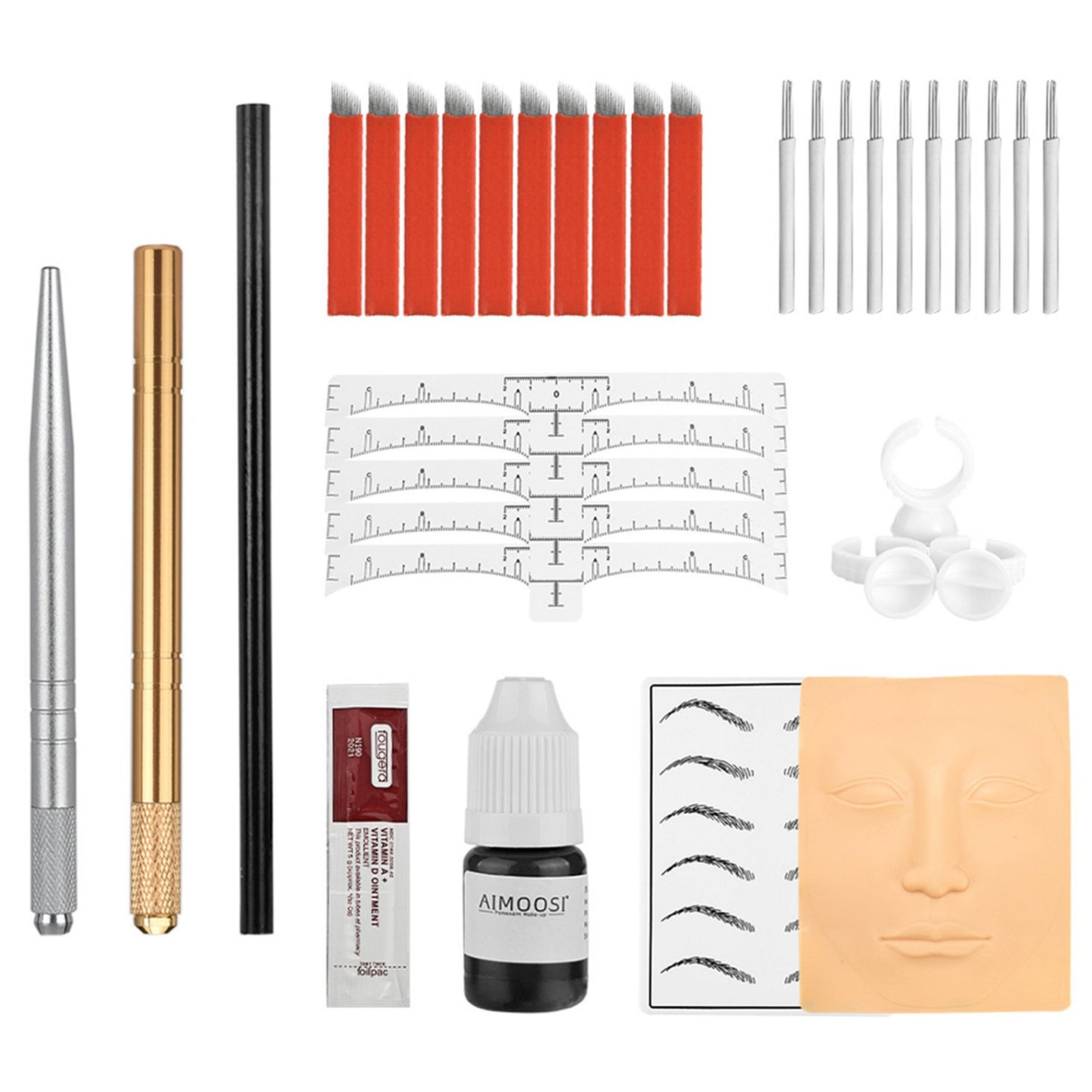 MAYCREATE Microblading Eyebrow Pen Needle Microblading Eyebrow Pen Kit with Finger Gloves, Black Tattoo Ink for Practicing, Eyebrow Practise Skin Tool for New Beginners