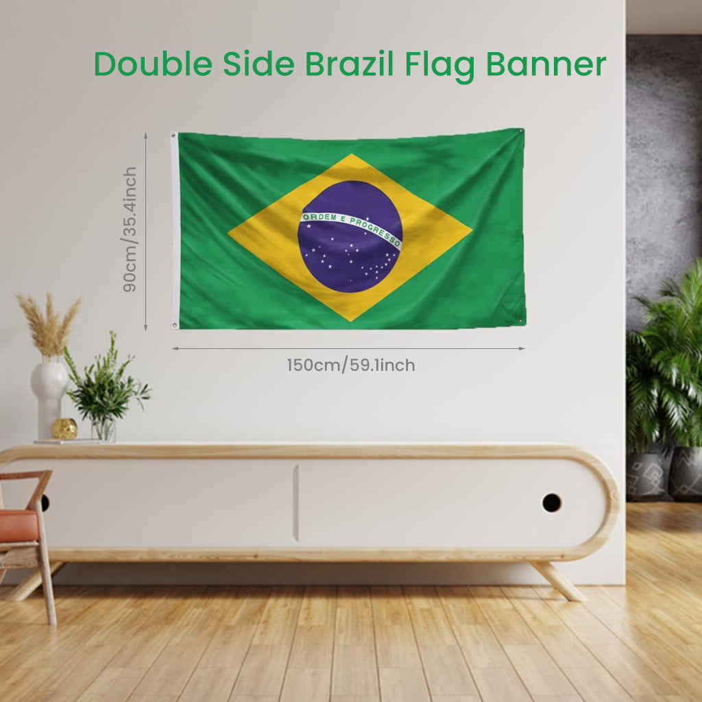 HASTHIP  3x5 Ft Brazil Flag for World Cup 2022, Vivid Color and Fade Proof - Canvas Header and Double Stitched, Brazilian National Flags Polyester with Brass Grommets, Party Supplies