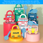 PATPAT 6 Pcs Lock and Key Car Toys, Creative Matching & Sorting Toys with Numbers and Vehicle Names, Early Learning Toy for Toddlers and Preschool Children, Christmas Gift with Gift Box