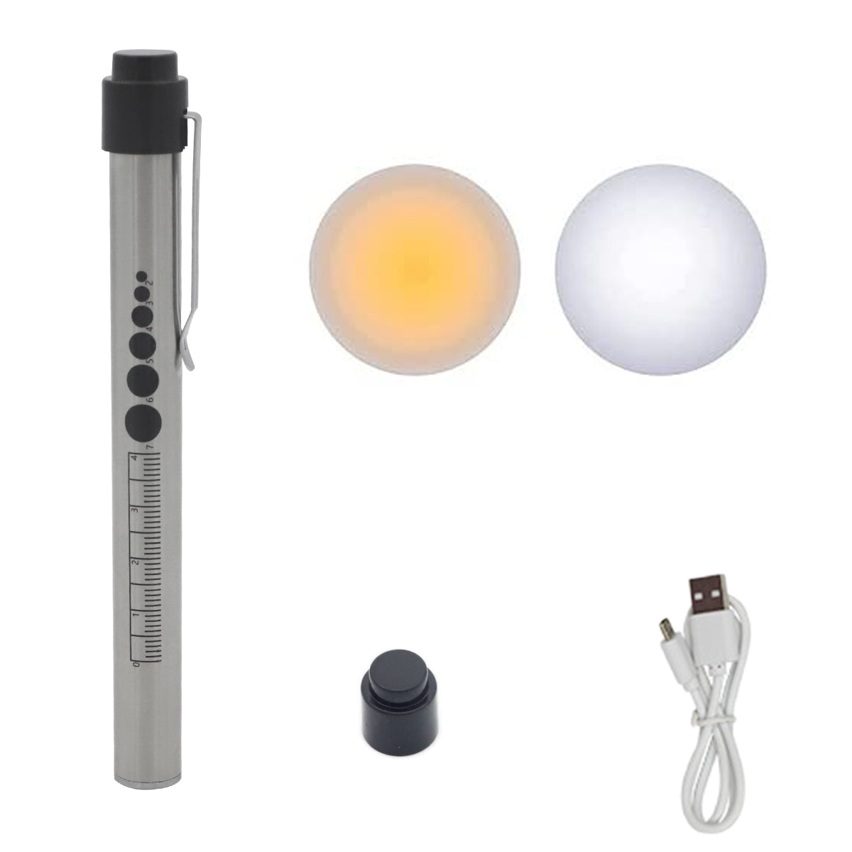 ELEPHANTBOAT 2pcs Pen Torch for Doctors Nurses, Light Dual Light Yellow White Light Beam Pen Light for Checking Oral, Pupil, Eyes, Ears, Nasal Cavity USB Rechargeable Pen Light (Silver)
