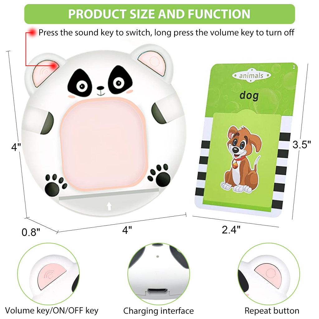 PATPAT Talking Flash Cards Learning Toys, English Words Learning Machine for Kids, Cartoon Panda Reading Machine with 112 Sheet Flash Cards Gifts for Preschool Kids Boys Girls Toddler Age 3 4 5 6 7 8