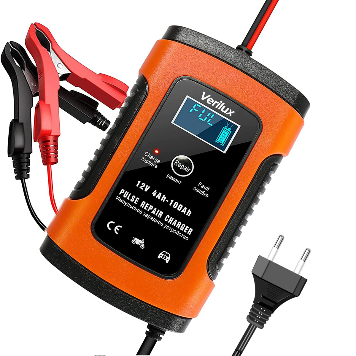 Eleboat® Fully Automatic Car Battery Charger 5A 12V, EU Plugfor Car, Motorcycle, Lawn Mower and More(Red)