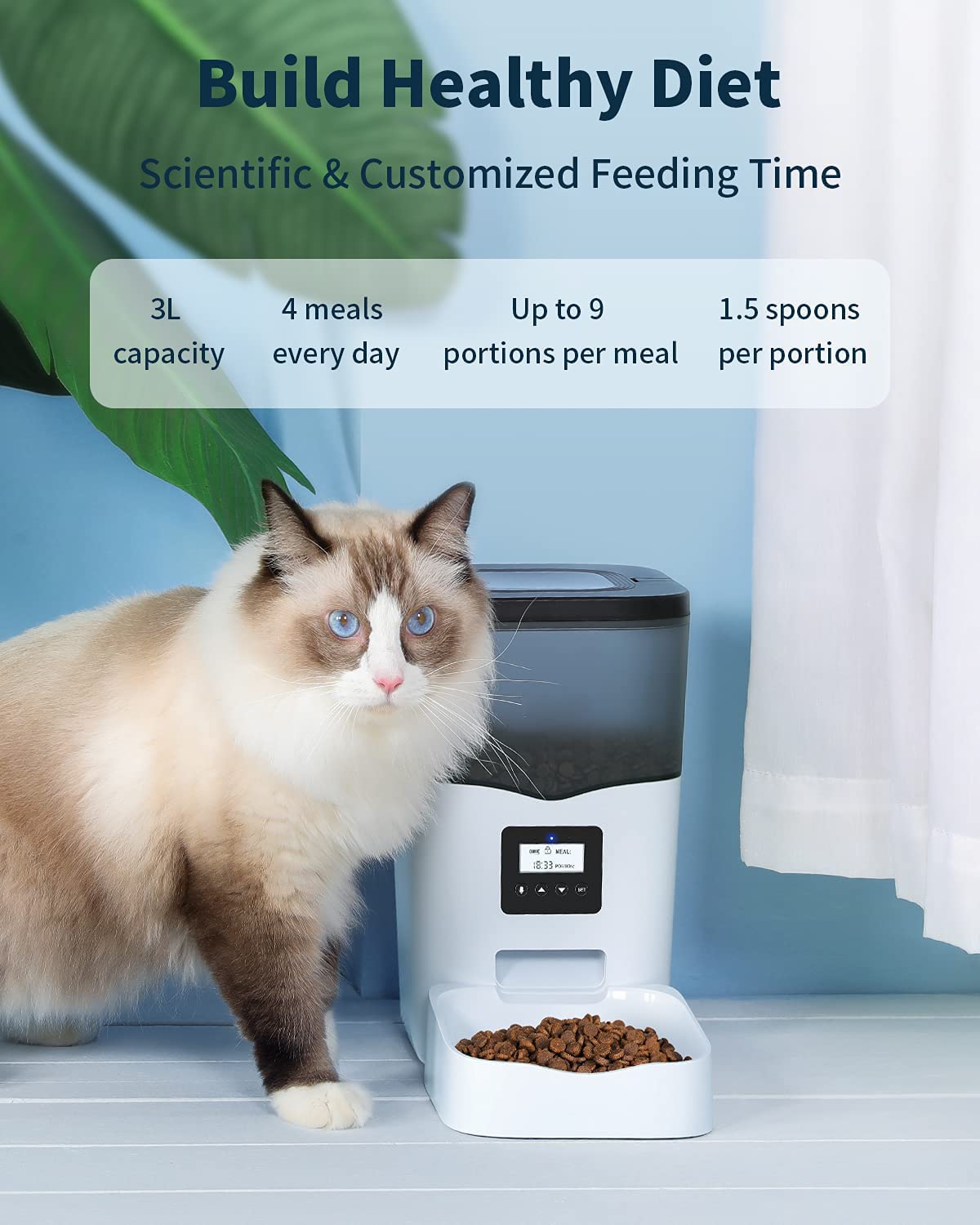 Qpets Automatic Pet Feeder, 3L Dog Feeder Pet Food Plastic Dispenser With Programmable Timer, Portion Control 1-4 Meals Per Day, Dual Power Supply For Small Medium Cats Dog Food Stand