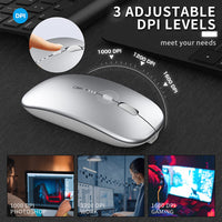 Verilux  Wireless Mouse Rechargeable, Upgraded Ultra Slim 2.4G Silent Cordless Mouse Computer Mice 1600 DPI with USB Receiver for Laptop PC Mac MacBook, Windows (Space Sliver+ Battery Level Visible)
