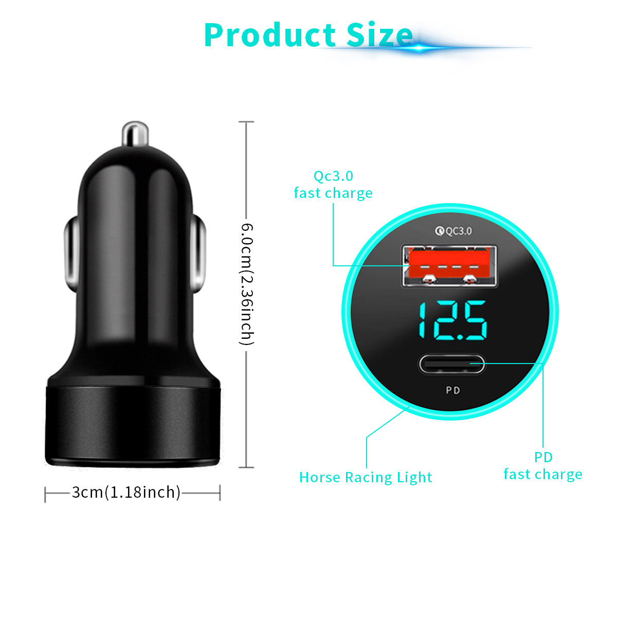 STHIRA Car?Charger?Fast?Charging with18W PD +18W QC3.0, 36W Full Metal Car?Charger?Adapter, Voltage Display Mobile?Charger?for?Car for iPhone 14 13 12 11 Pro Max, iPad, Samsung Galaxy S22 S21 S10
