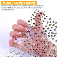 MAYCREATE 30 Sheets 3D Nail Art Sticker Self-Adhesive, Nail Art Glitter Flakes Butterfly Heart Design Nail Decals Stickers Flower Slices, Nair Charms for Women DIY Nail Art Salon Accessories