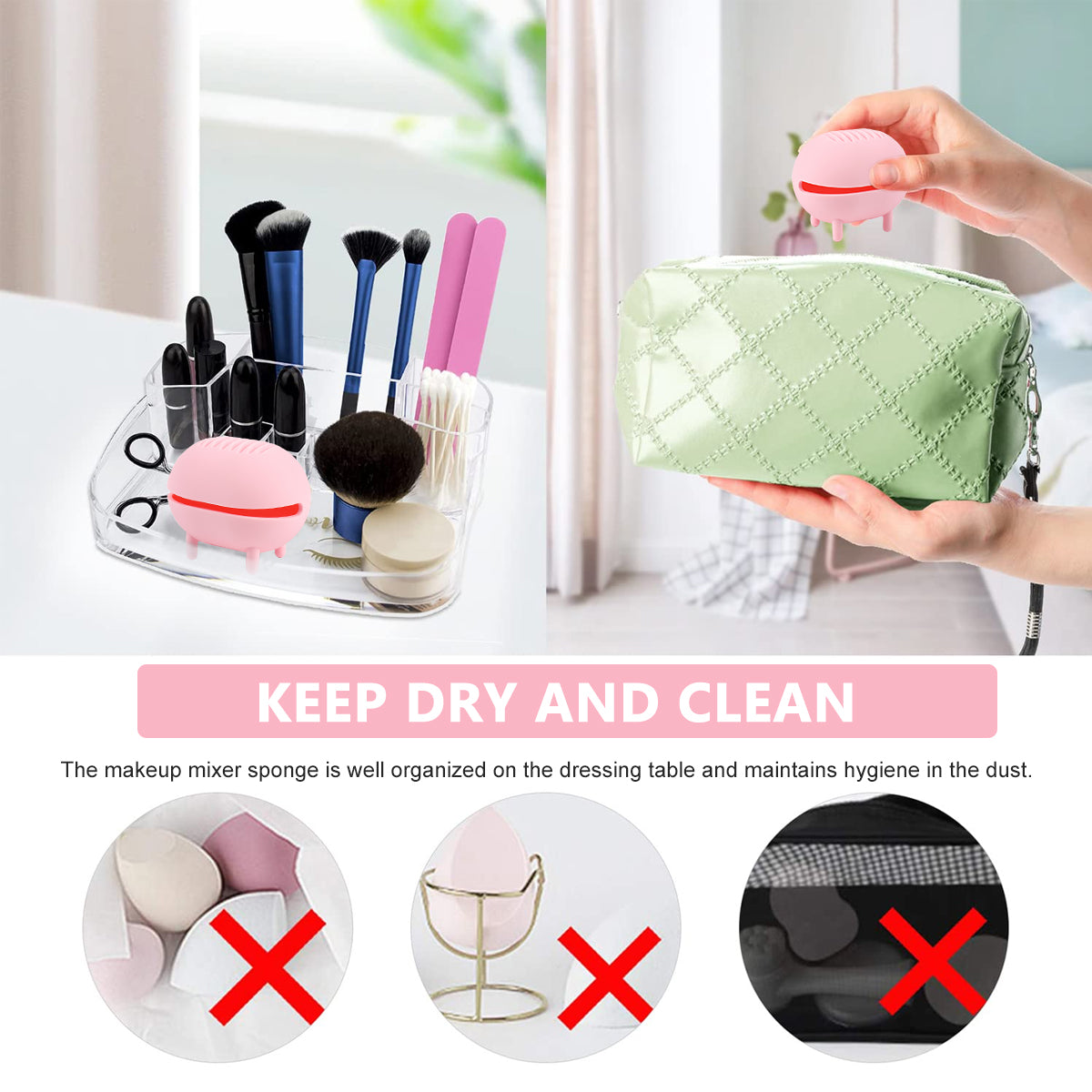 MAYCREATE Beauty Blender Sponge Holder Silicone Makeup Sponge Drying Stand Make Up Sponge Blender Storage Rack Carrying Case for Travel (Pink)