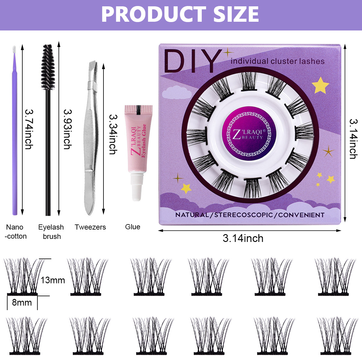 MAYCREATE False Eyelash Kit, Individual Lashes, 3D Effect Individual Melt Flare Lash Cluster VolumeNatural Lashes Set Waterproof For Women