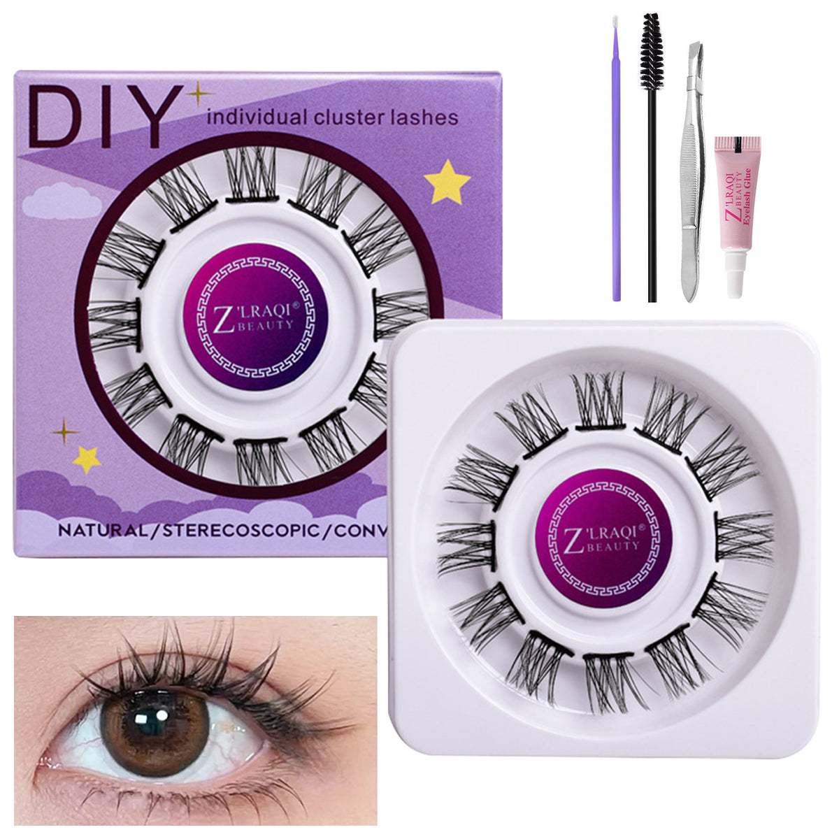 MAYCREATE False Eyelash Kit, Individual Lashes, 3D Effect Individual Melt Flare Lash Cluster VolumeNatural Lashes Set Waterproof For Women