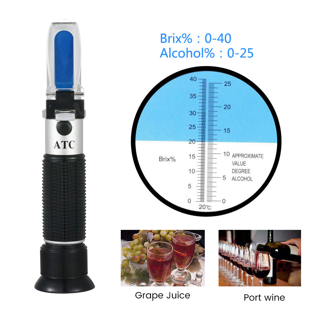 ZORBES Refractometer for Wine Beer Brewing with ATC and Dual Scale of Brix 0-40% and Alcohol 0-25% vol, Refractometer for Measuring Sugar Content in Grape Juice & Predicting Wine Alcohol Degree