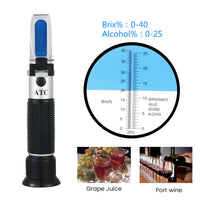 ZORBES Refractometer for Wine Beer Brewing with ATC and Dual Scale of Brix 0-40% and Alcohol 0-25% vol, Refractometer for Measuring Sugar Content in Grape Juice & Predicting Wine Alcohol Degree