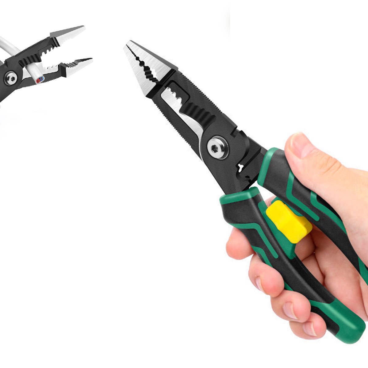 ZIBUYU 7-in-1 Wire Stripper, Wire Stripping Tool, Wire Cutter Stripping Tool for Electric Cable Stripping Cutting and Crimping, Green