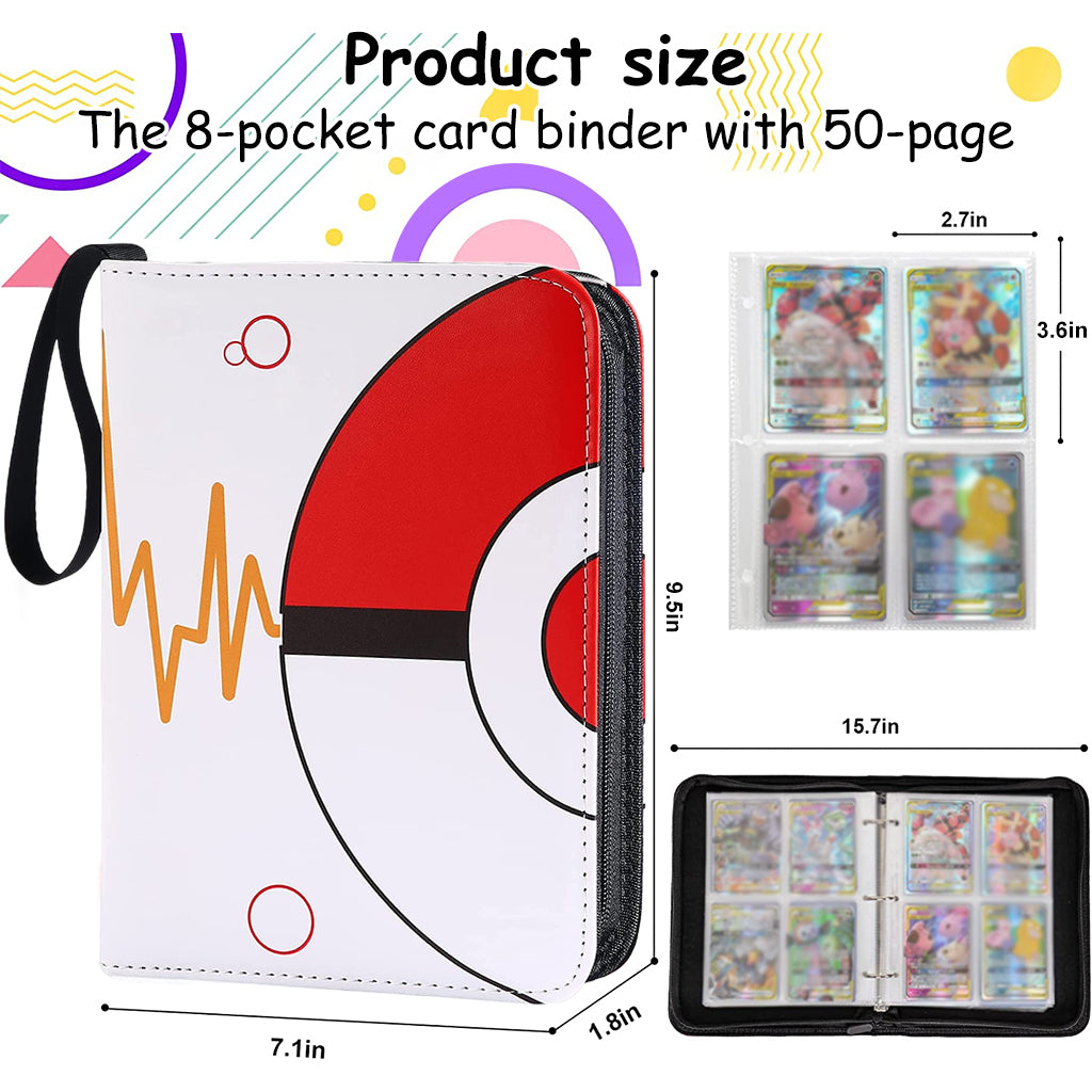 PATPAT  Poke-mon Binder, Trading Cards Collector Album for 400 Poke-mon Cards Cartoon Prints Zipper Bag Trading Card Binder Poke-mon Cards Pack Collection Bag Game Cards Case Gift for Kids Boys Girls