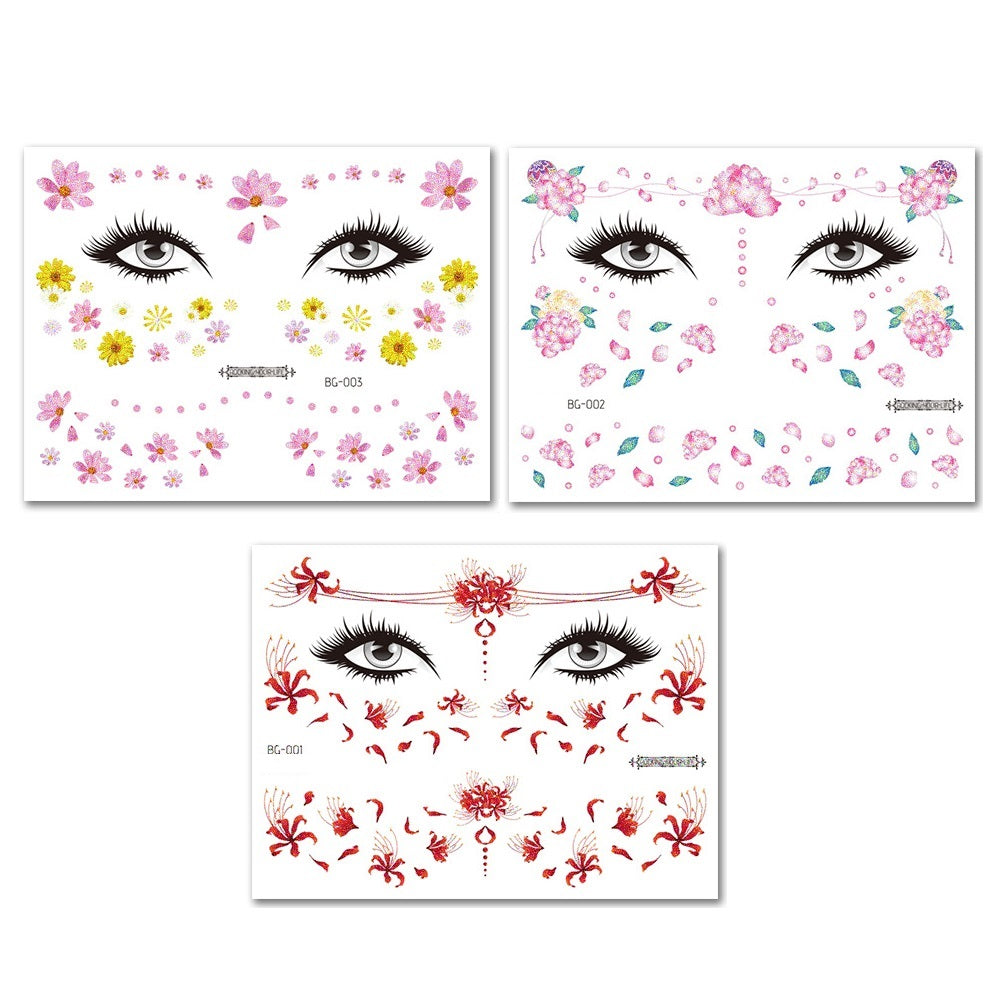 MAYCREATE Flower Face Temporary Tattoo Stickers for Women Girls, 3 Sheets Floral Face Eye Makeup Stickers Waterproof Art Fake Tattoos for Party Halloween Prom Photography