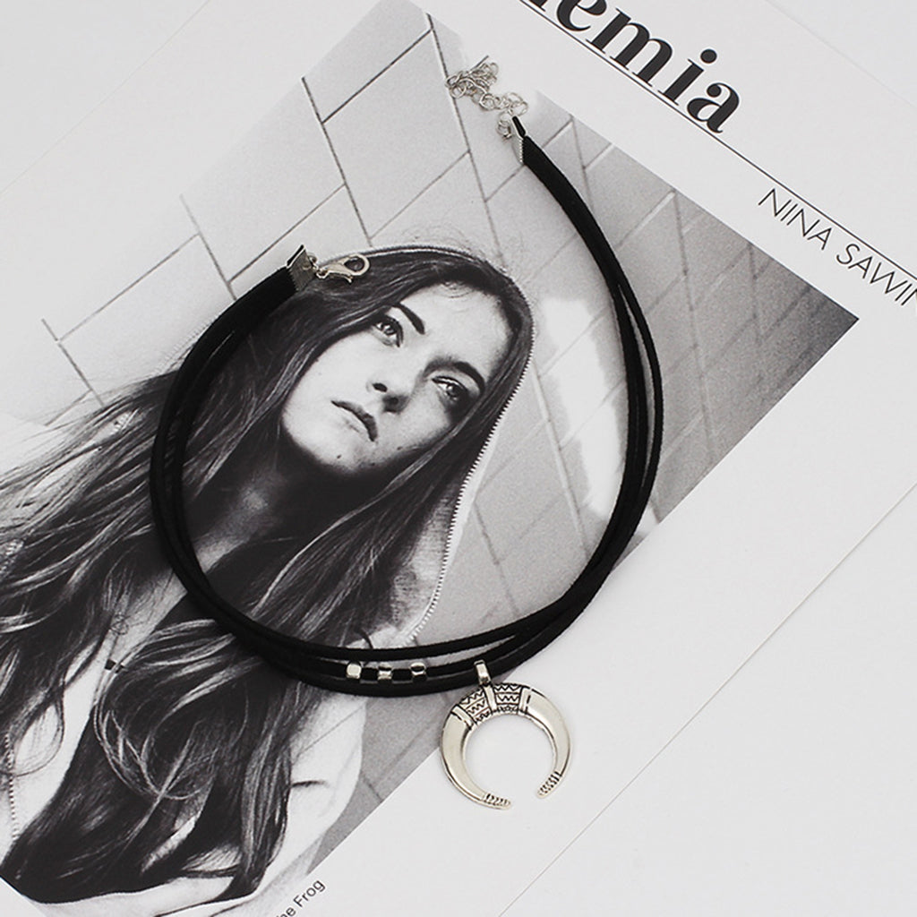 PALAY Black Choker Necklace for Women Moon Crescent Pendant Choker Fashion Gothic Choker for Teen Girls Women, Handmade Sexy Rock Accessories