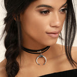 PALAY Black Choker Necklace for Women Moon Crescent Pendant Choker Fashion Gothic Choker for Teen Girls Women, Handmade Sexy Rock Accessories