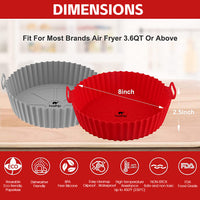 HASTHIP  2-Pack Air Fryer Reusable Silicone Pot, 6.8 inch Non-Stick Air Fryer Liners with Ear Handles, Air Fryer Accessories, Air Fryer Silicone Liner Wave Stripe Texture for Even Heat, Red & Grey