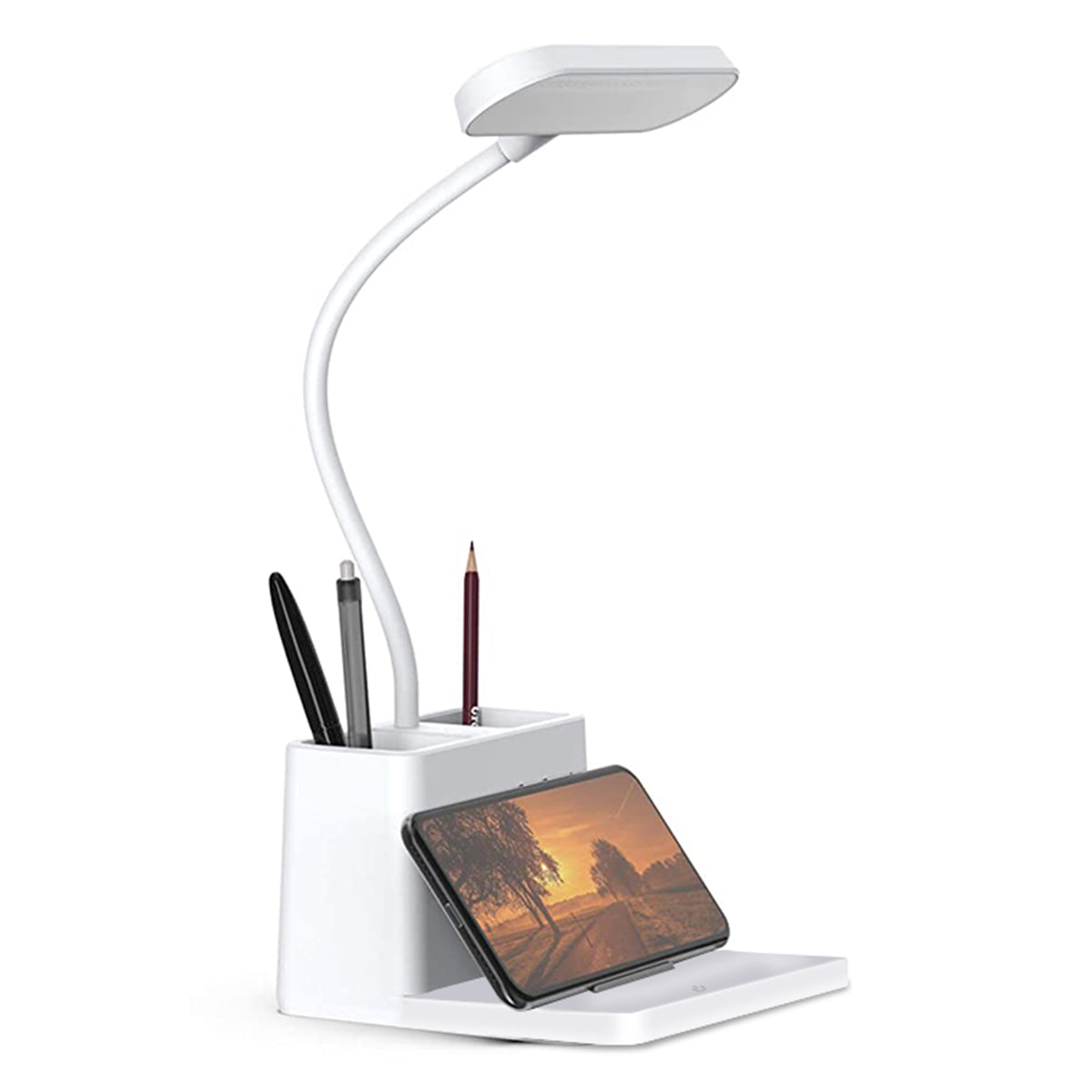 ELEPHANTBOAT Table Lamp for Study LED Light 2500mAh with Dual Pen Holder Flexible Gooseneck Night Study Lamp for Students Multifunction with Phone Stand and Storage Reading Lamp