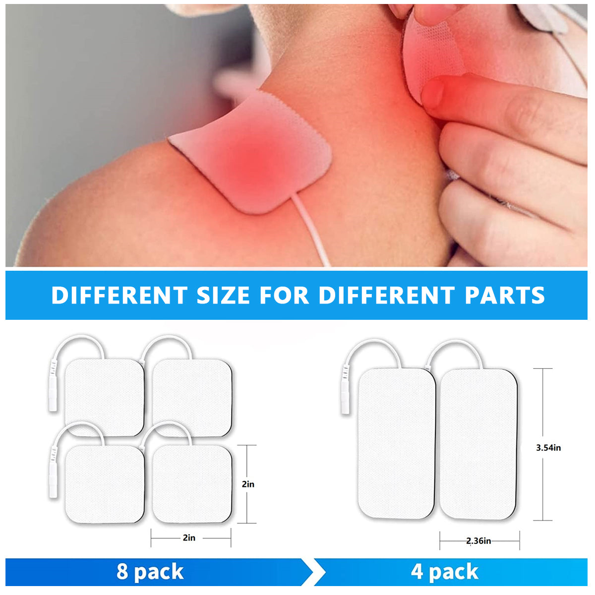 HANNEA 12 pcs Electrode Pads TENS Unit Pads, Electrode Replacement Patches with Upgraded Self-Stick Performance and Non-Irritating Design for Electrotherapy, 8 pcs 2 *2  and 4 pcs 2.36 *3.54