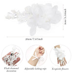 PALAY Women' Lace Gloves Elegant Bridal Fingerless Tulle Gloves Flower Banquet Bowknot Rhinestone Cuffs White Bridal Lace Satin Gloves (Short, multi2)