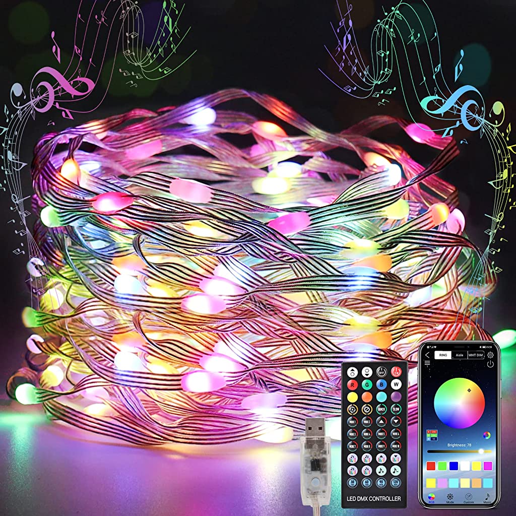 ELEPHANTBOAT 10M RGBIC LED Fairy String Lights with Bluetooth APP&Remote Control, Smart Christmas Tree Lights IP65 Waterproof Lights LED String Lights with Music Sync, Timing Function