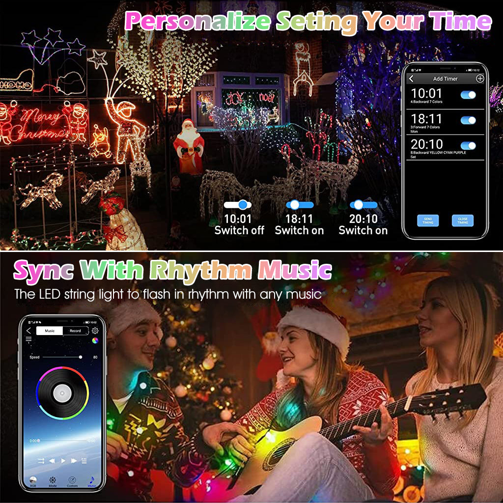 ELEPHANTBOAT 10M RGBIC LED Fairy String Lights with Bluetooth APP&Remote Control, Smart Christmas Tree Lights IP65 Waterproof Lights LED String Lights with Music Sync, Timing Function