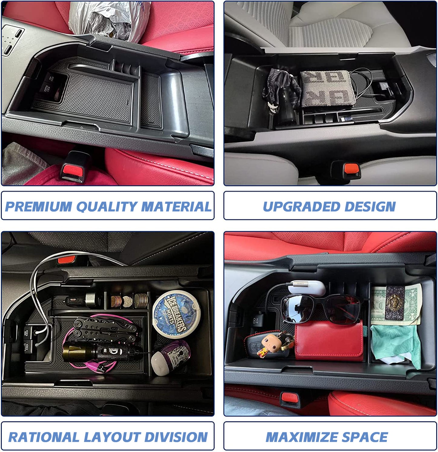 STHIRA Center Console Organizer Compatible with 2018-2023 Toyota Camry XLE XSE and 2020-2023 Camry LE SE with Dual USB Ports, Interior Accessories Storage Tray Insert ABS Material