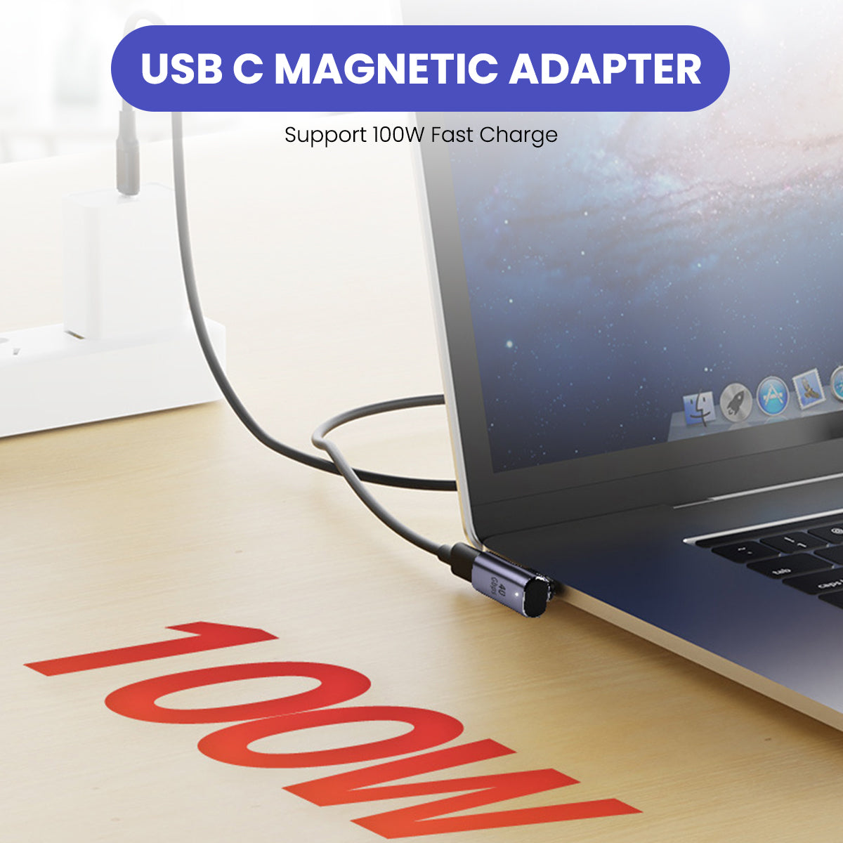 Verilux Type C Adapter Right Angle Magnetic 90 Degree USB C Adapter USB 4.0 Support Thunderbolt 3/4 100W PD Fast Charging 40Gb/s Data Transfer, 8K@60Hz Video Output for MacBook Pro/Air, USB C Devices