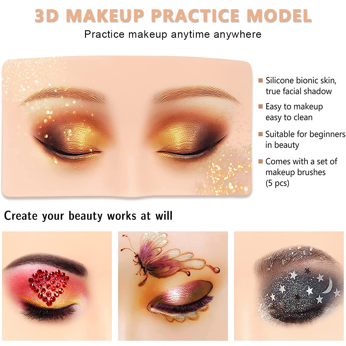 MAYCREATE  Makeup Practice Face Board Skin Realistic 3D Makeup Practice Skin for Eyebrow, Eye Makeup Dummy For Women, Reusable Silicone Makeup Face for Beginner Makeup Artist The Perfect