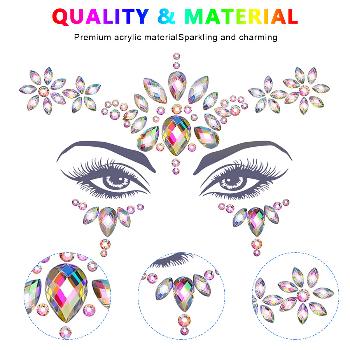 MAYCREATE Face Gems Rhinestone Face Decoration Jewelry Sticker For Women Girls Mermaid's Tears Makeup Sticker Artist Temporary Eyes Decor Crystal Face Jewels for Festival, Party, Rave