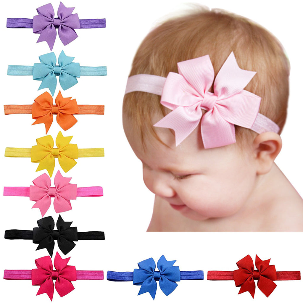 SANNIDHI Satin Head Bands 10 Pcs Bowknot Elastic Head Hair Bands for Babies, Kids and Girls - Multicolor