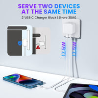 ZORBES Dual Port 35W Power Adapter Charger Adapter for iPhone 13 iPhone 14 Apple MFi Certified Dual USB C Power Adapter Charger Adapter with USB C to USB C & USB C to Lightning Cable