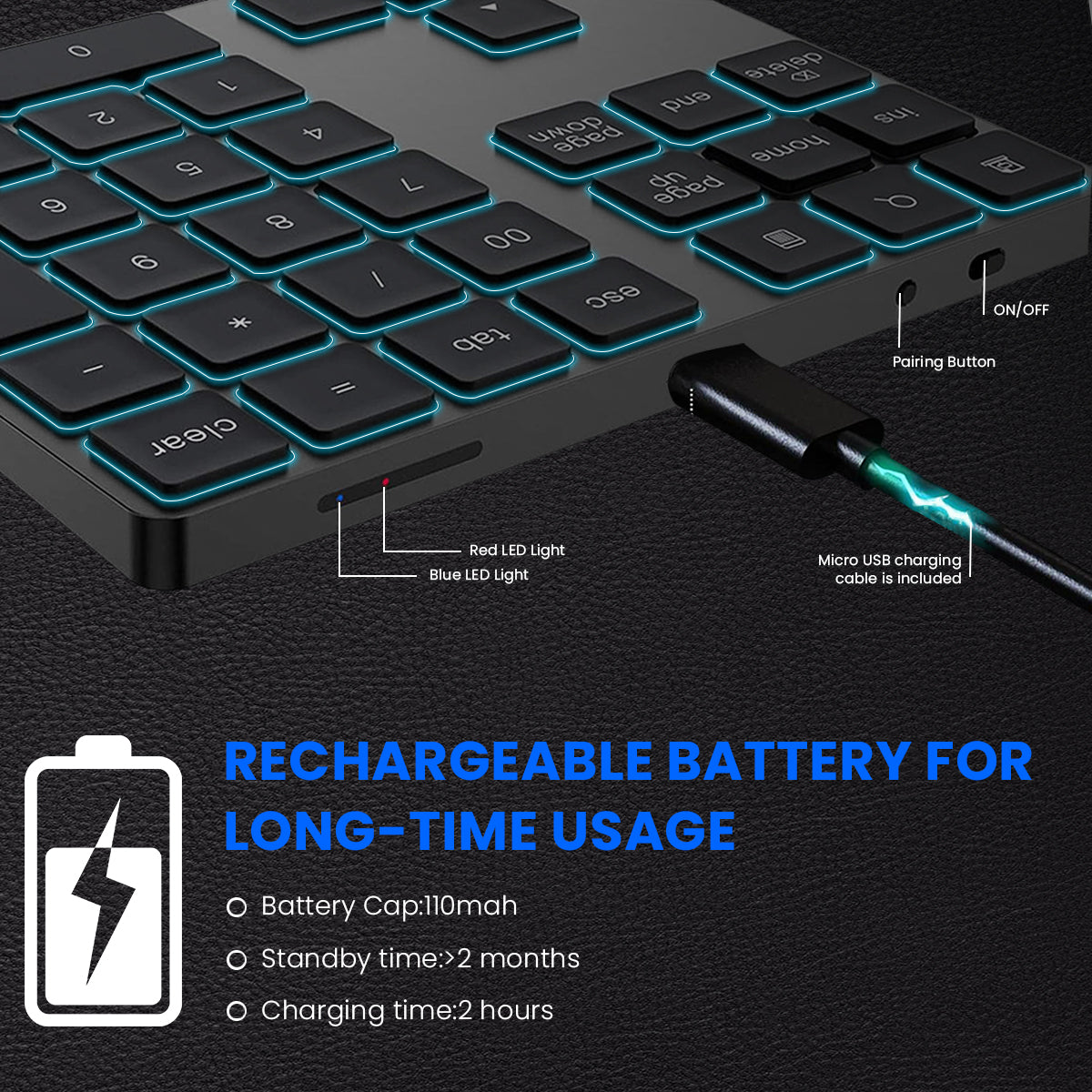 Verilux Bluetooth Numeric Keypad, Rechargeable Numeric Keypad Slim 34-Keys External Numpad Keyboard Bluetooth Number Pad, Wireless Numeric Keyboard Small Keypad for Laptop Desktop PC Computer Tablet Window