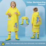 PALAY Raincoat for Kids Boys Girls with Pockets, EVA Hooded Raincoat with School Bag Rain Cover, Dinosaur Printed Kids Rain Coat (2XL, 130-145cm)
