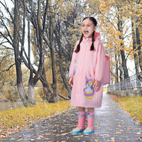 PALAY Raincoat for Kids Boys Girls with Pockets, EVA Hooded Raincoat with School Bag Rain Cover, Unicorn Printed Kids Rain Coat (XL, 115-130cm)